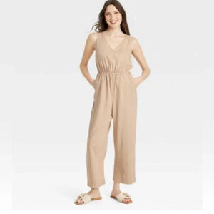 Universal Thread Women’s V-Neck Linen Jumpsuit Tan Size XL